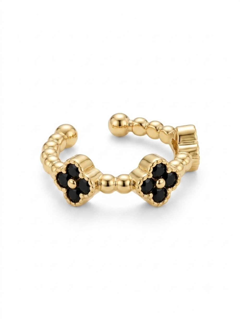 18K Gold Filled NEW Black Floral Clover Ear Cuff
Box Included